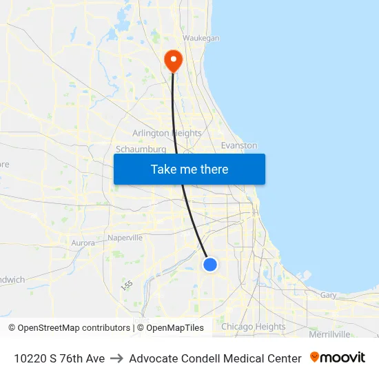 10220 S 76th Ave to Advocate Condell Medical Center map