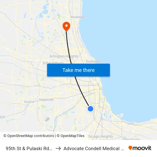 95th St & Pulaski Rd (Sw) to Advocate Condell Medical Center map