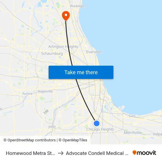 Homewood Metra Station to Advocate Condell Medical Center map
