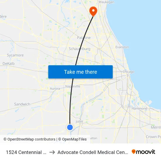 1524 Centennial Dr to Advocate Condell Medical Center map