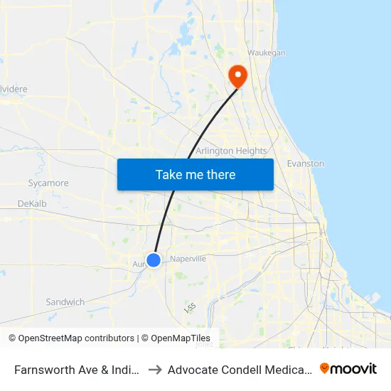Farnsworth Ave & Indian Trail to Advocate Condell Medical Center map