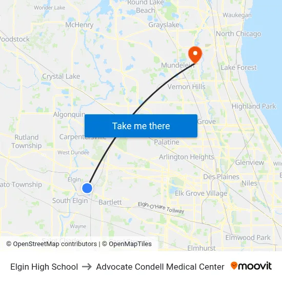 Elgin High School to Advocate Condell Medical Center map