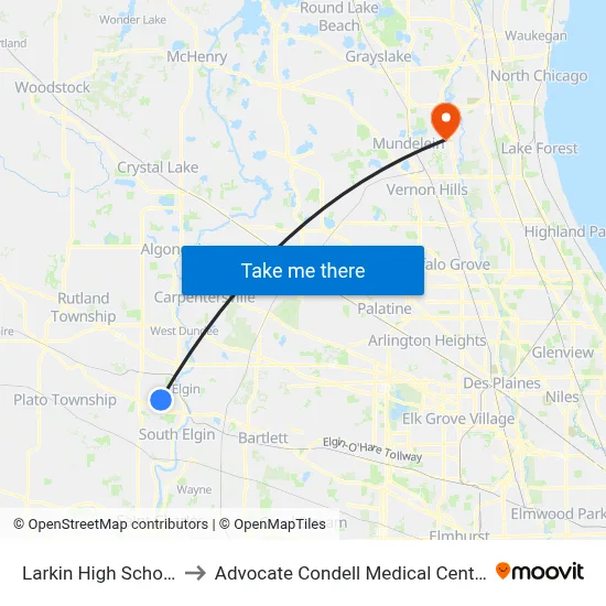 Larkin High School to Advocate Condell Medical Center map