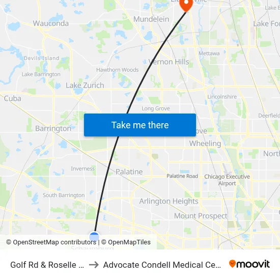 Golf Rd & Roselle Rd to Advocate Condell Medical Center map
