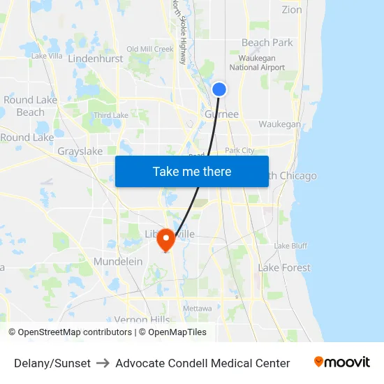 Delany/Sunset to Advocate Condell Medical Center map