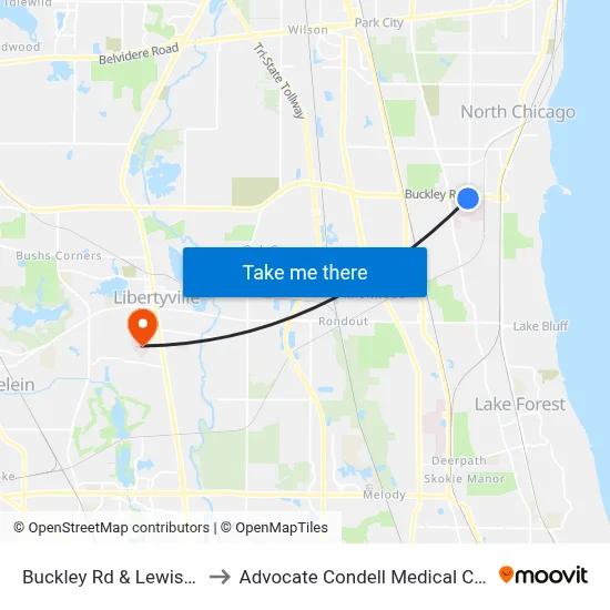Buckley Rd & Lewis Ave to Advocate Condell Medical Center map