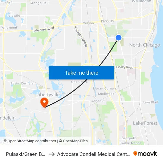 Pulaski/Green Bay to Advocate Condell Medical Center map