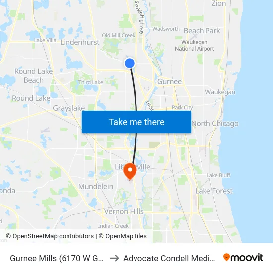 Gurnee Mills (6170 W Grand Ave) to Advocate Condell Medical Center map