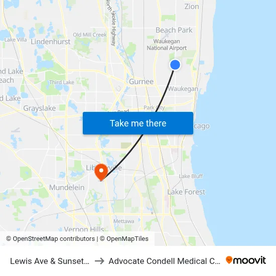 Lewis Ave & Sunset Ave to Advocate Condell Medical Center map
