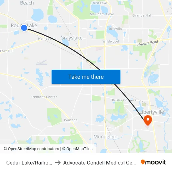 Cedar Lake/Railroad to Advocate Condell Medical Center map