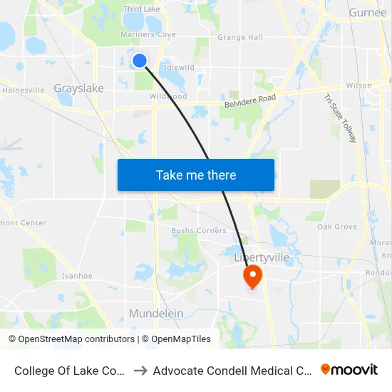 College Of Lake County to Advocate Condell Medical Center map