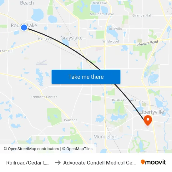 Railroad/Cedar Lake to Advocate Condell Medical Center map