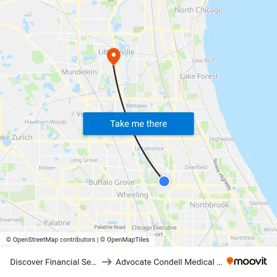 Discover Financial Services to Advocate Condell Medical Center map
