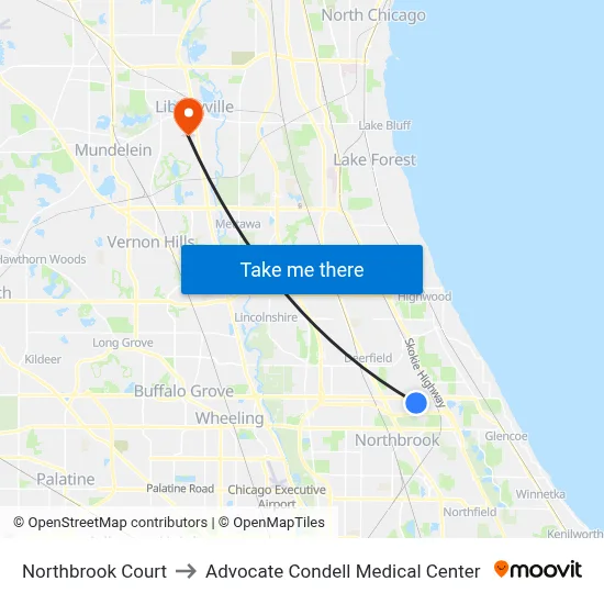 Northbrook Court to Advocate Condell Medical Center map