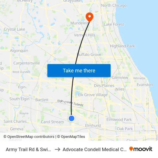 Army Trail Rd & Swift Rd to Advocate Condell Medical Center map