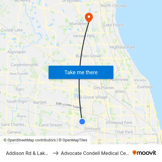 Addison Rd & Lake St to Advocate Condell Medical Center map