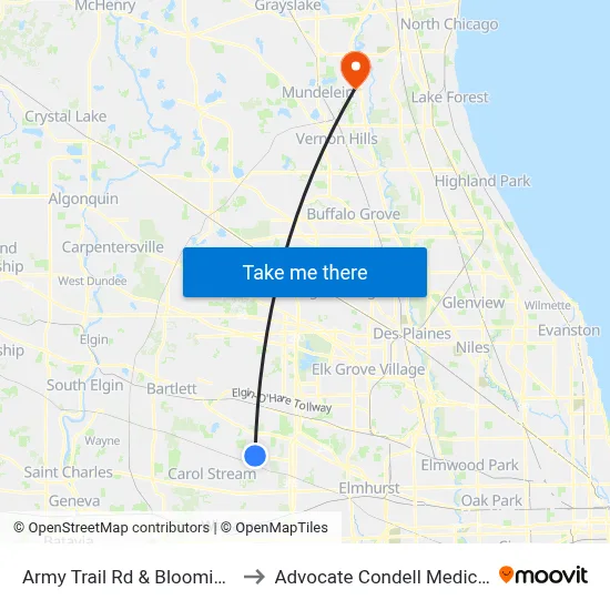 Army Trail Rd & Bloomingdale Rd to Advocate Condell Medical Center map