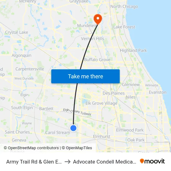 Army Trail Rd & Glen Ellyn Rd to Advocate Condell Medical Center map