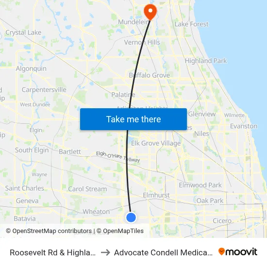 Roosevelt Rd & Highland Ave to Advocate Condell Medical Center map