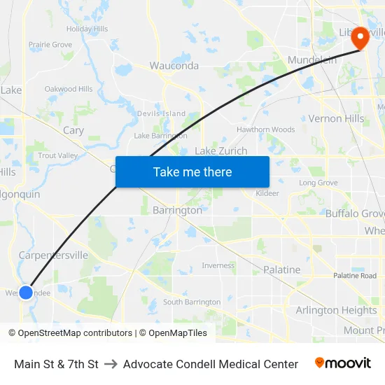 Main St & 7th St to Advocate Condell Medical Center map