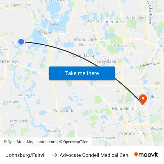 Johnsburg/Fairview to Advocate Condell Medical Center map