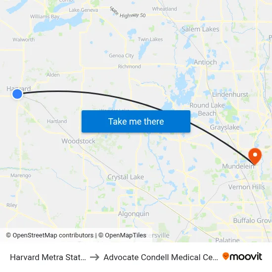Harvard Metra Station to Advocate Condell Medical Center map