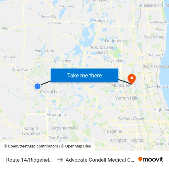 Route 14/Ridgefield Rd to Advocate Condell Medical Center map