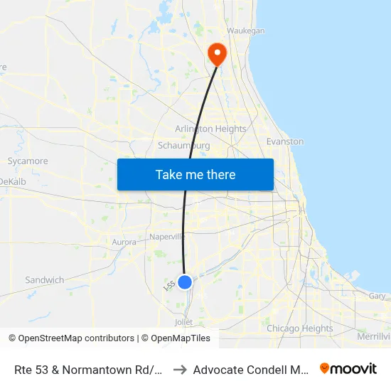 Rte 53 & Normantown Rd/Devonwood Ave to Advocate Condell Medical Center map