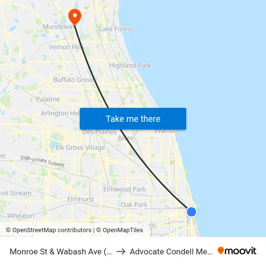 Monroe St & Wabash Ave (Drop Off Only) to Advocate Condell Medical Center map