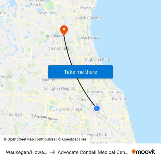 Waukegan/Howard to Advocate Condell Medical Center map