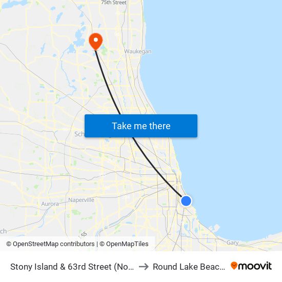 Stony Island & 63rd Street (North) to Round Lake Beach Il map