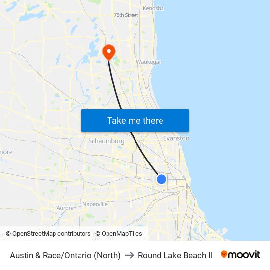 Austin & Race/Ontario (North) to Round Lake Beach Il map