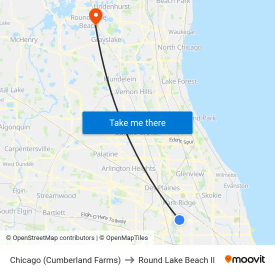 Chicago (Cumberland Farms) to Round Lake Beach Il map