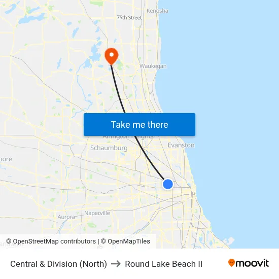 Central & Division (North) to Round Lake Beach Il map