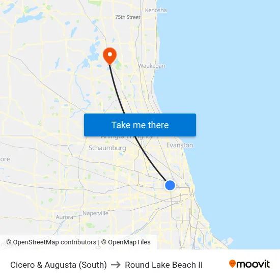 Cicero & Augusta (South) to Round Lake Beach Il map