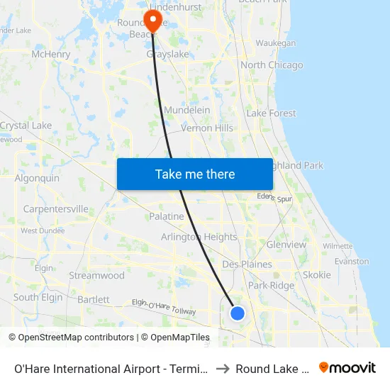 O'Hare International Airport - Terminal 1 Departures to Round Lake Beach Il map