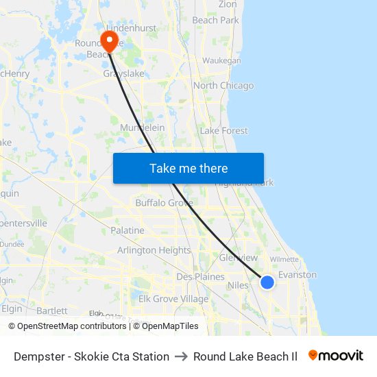 Dempster - Skokie Cta Station to Round Lake Beach Il map