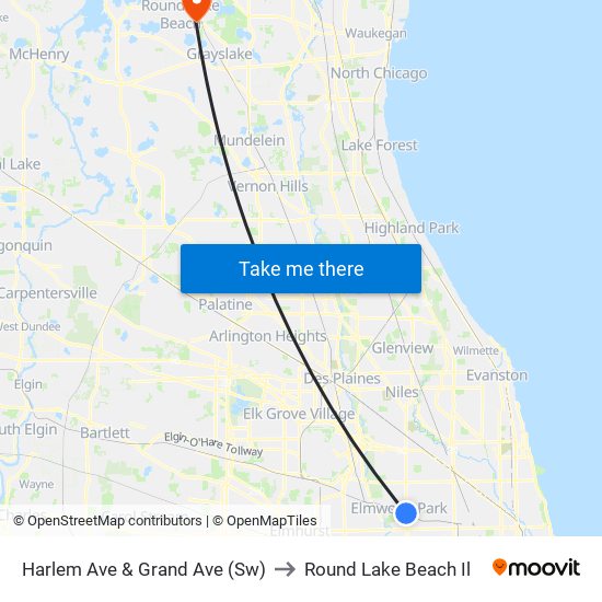 Harlem Ave & Grand Ave (Sw) to Round Lake Beach Il map