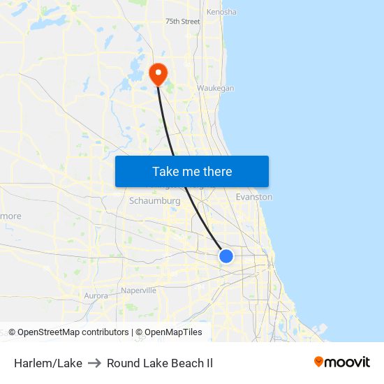 Harlem/Lake to Round Lake Beach Il map
