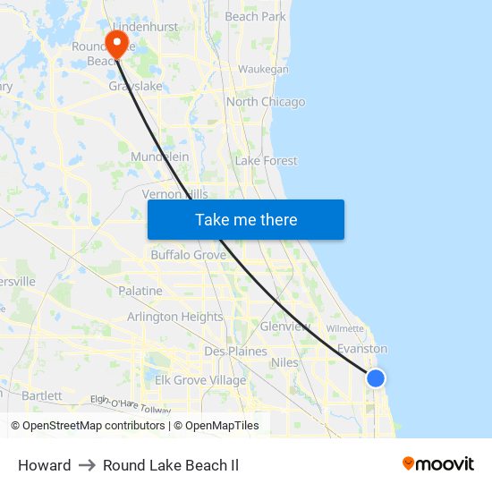 Howard to Round Lake Beach Il map