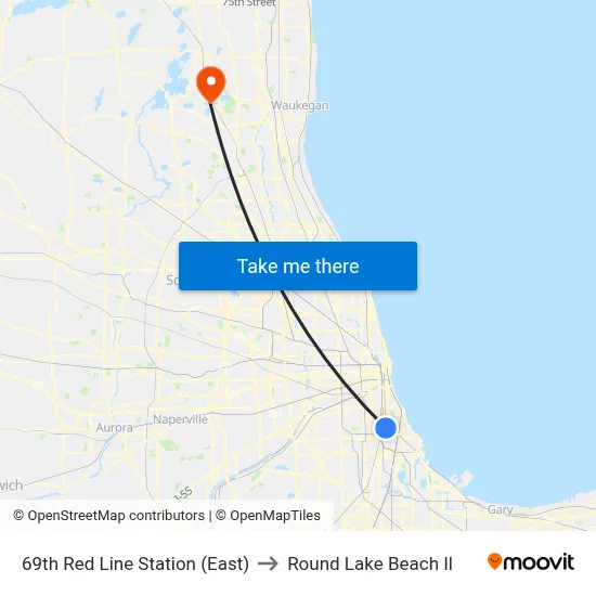 69th Red Line Station (East) to Round Lake Beach Il map