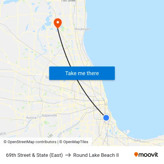 69th Street & State (East) to Round Lake Beach Il map