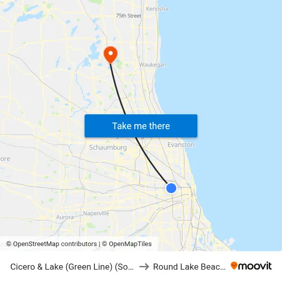 Cicero & Lake (Green Line) (South) to Round Lake Beach Il map