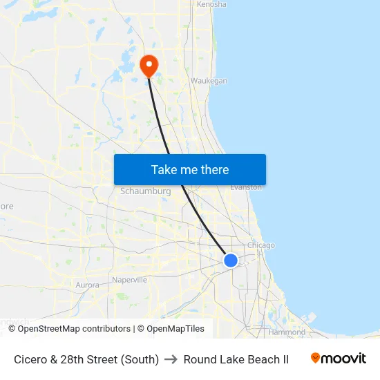 Cicero & 28th Street (South) to Round Lake Beach Il map