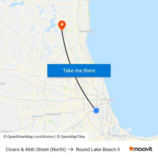 Cicero & 46th Street (North) to Round Lake Beach Il map