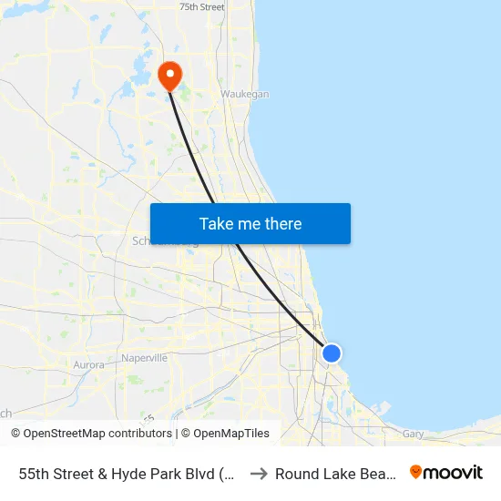 55th Street & Hyde Park Blvd (West) to Round Lake Beach Il map