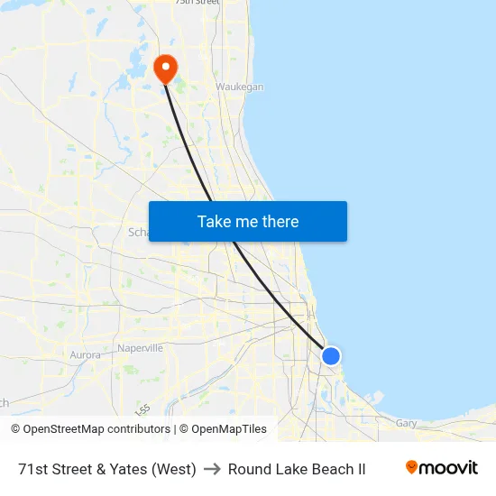 71st Street & Yates (West) to Round Lake Beach Il map