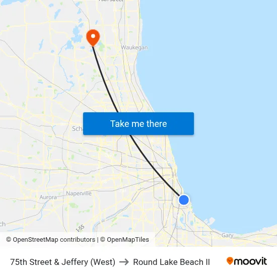 75th Street & Jeffery (West) to Round Lake Beach Il map
