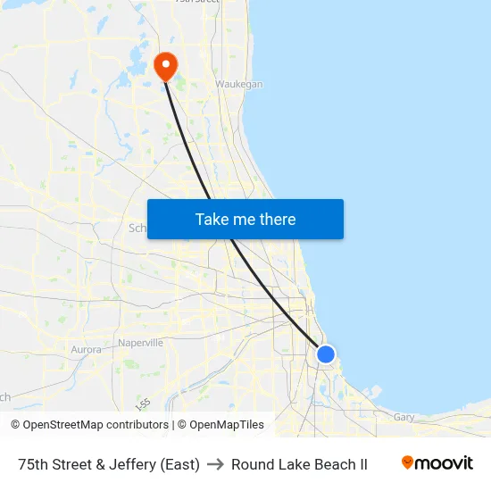 75th Street & Jeffery (East) to Round Lake Beach Il map