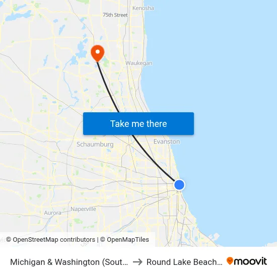 Michigan & Washington (South) to Round Lake Beach Il map